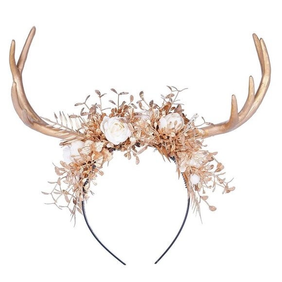 Handmade Gold Flower Antler Headband Woodland Forest Deer Horns Women Girls main image 5